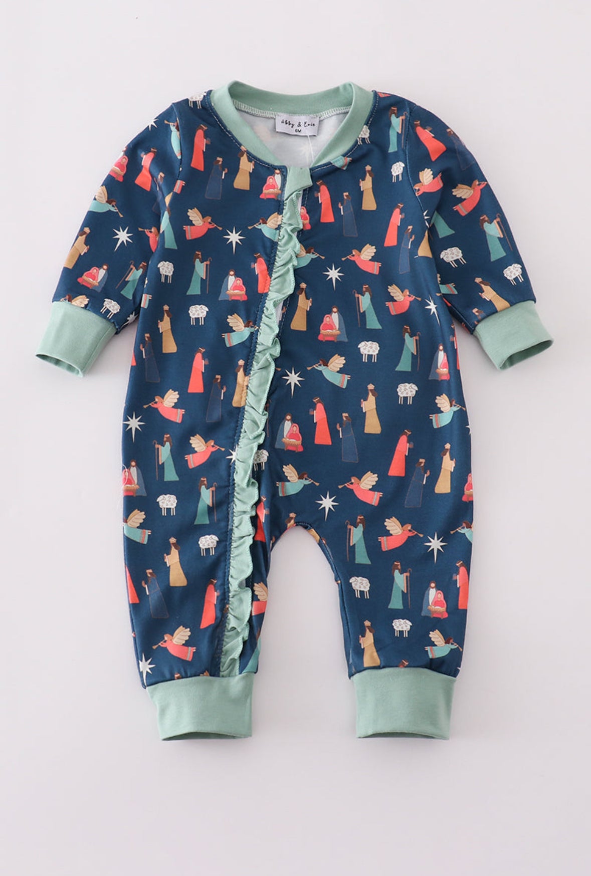 Navy Nativity Ruffle Romper