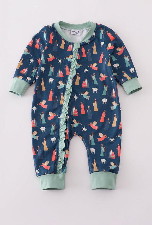 Navy Nativity Ruffle Romper