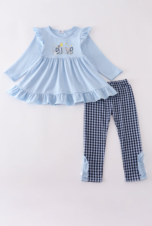 Blue Believe Ruffle Pants Set